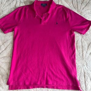 Casual Hot Pink Collar Shirt Navy Blue Horse Polo Ralph Lauren XL (18-20)